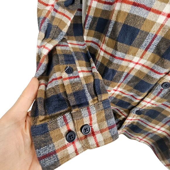 RVCA Flannel Shirt Mens L Brown Blue Plaid Button Front Heavyweight Regular Fit - Picture 4 of 8